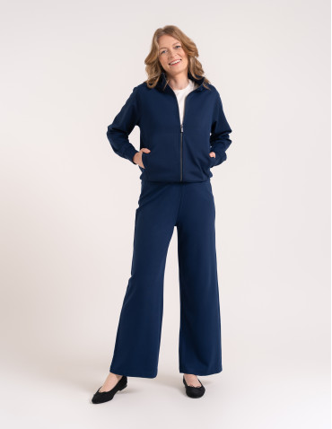 Bluzy dresowe - Bluza damska rozpinana casual ze stójką i kieszeniami GRANATOWY - produkt 6