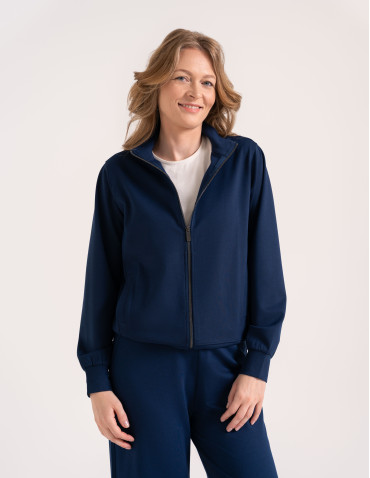 Bluza damska rozpinana casual ze st&oacute;jką i kieszeniami - GRANATOWY