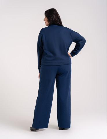 Bluzy dresowe - Bluza damska rozpinana casual ze stójką i kieszeniami GRANATOWY - produkt 11