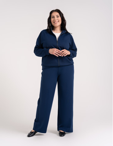 Bluzy dresowe - Bluza damska rozpinana casual ze stójką i kieszeniami GRANATOWY - produkt 10