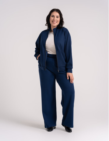 Bluzy dresowe - Bluza damska rozpinana casual ze stójką i kieszeniami GRANATOWY - produkt 9