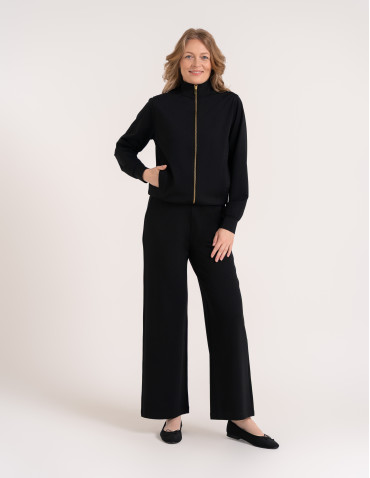 Bluzy dresowe - Bluza damska rozpinana casual ze stójką i kieszeniami CZARNY - produkt 6