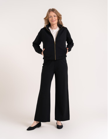 Bluzy dresowe - Bluza damska rozpinana casual ze stójką i kieszeniami CZARNY - produkt 5