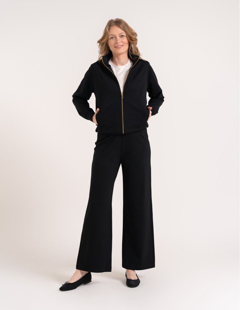Bluzy dresowe - Bluza damska rozpinana casual ze stójką i kieszeniami CZARNY - produkt moraj.pl 5