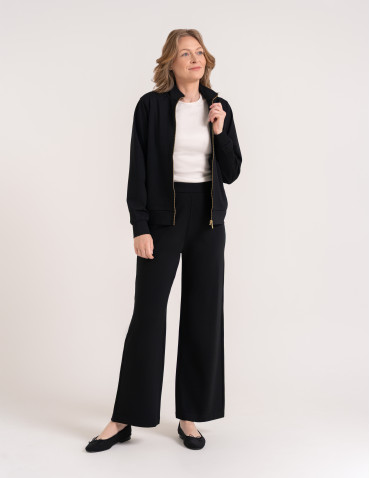 Bluzy dresowe - Bluza damska rozpinana casual ze stójką i kieszeniami CZARNY - produkt 3