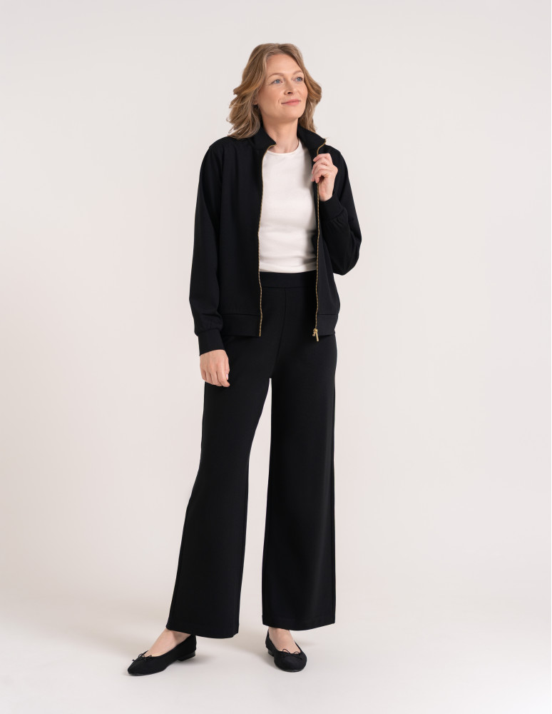 Bluzy dresowe - Bluza damska rozpinana casual ze stójką i kieszeniami CZARNY - produkt moraj.pl 3