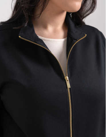 Bluzy dresowe - Bluza damska rozpinana casual ze stójką i kieszeniami CZARNY - produkt 9