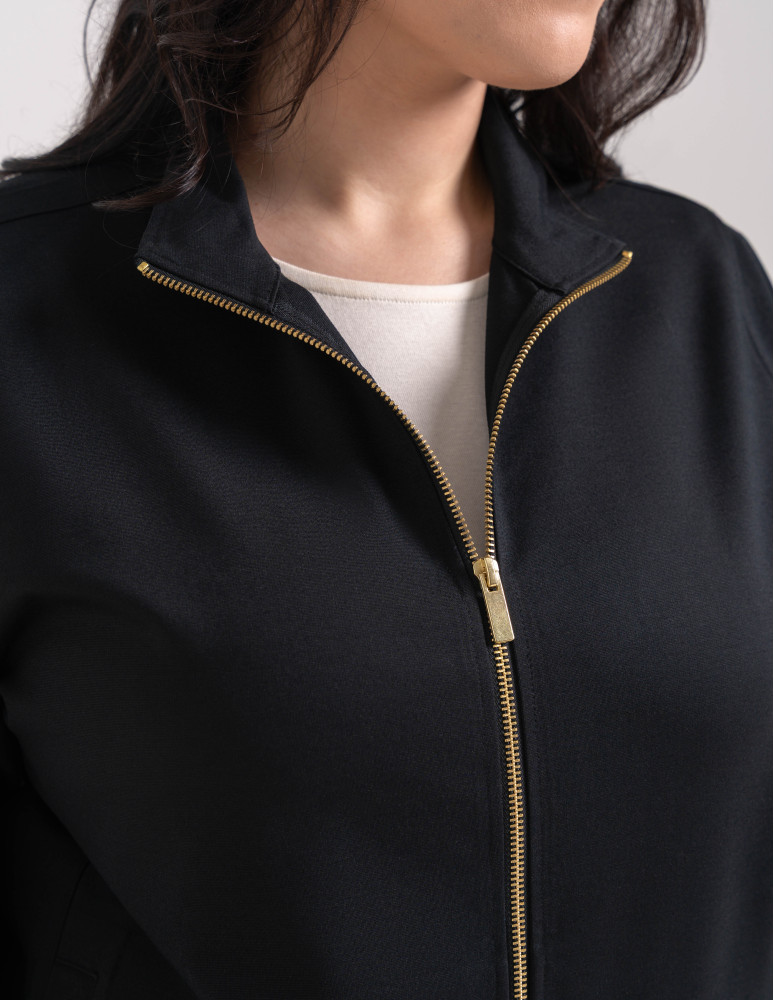 Bluzy dresowe - Bluza damska rozpinana casual ze stójką i kieszeniami CZARNY - produkt moraj.pl 9
