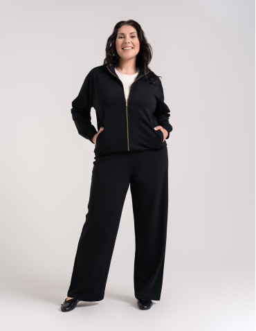 Bluzy dresowe - Bluza damska rozpinana casual ze stójką i kieszeniami CZARNY - produkt 11