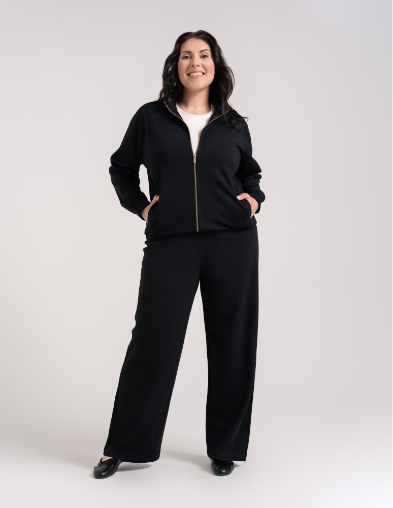 Bluzy dresowe - Bluza damska rozpinana casual ze stójką i kieszeniami CZARNY - produkt moraj.pl 11
