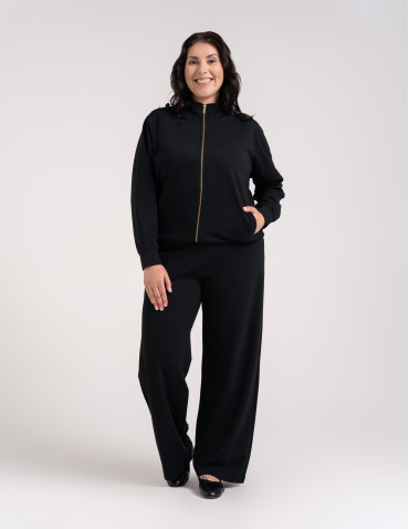 Bluzy dresowe - Bluza damska rozpinana casual ze stójką i kieszeniami CZARNY - produkt 10
