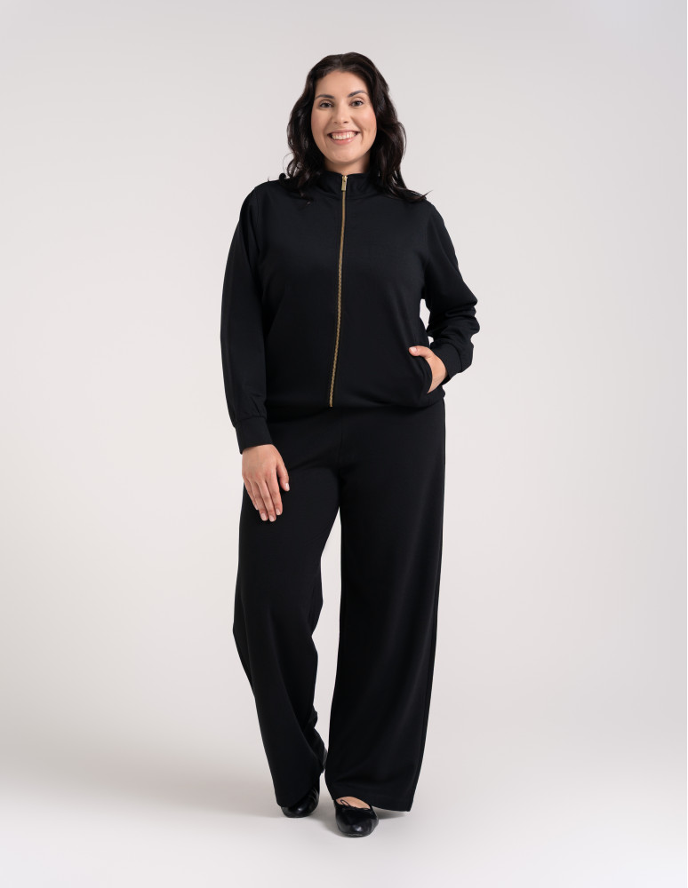 Bluzy dresowe - Bluza damska rozpinana casual ze stójką i kieszeniami CZARNY - produkt moraj.pl 10