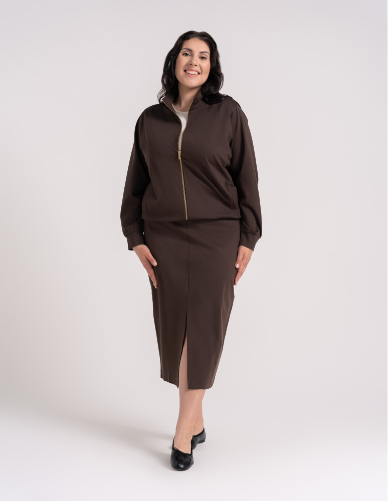 Bluzy dresowe - Bluza damska rozpinana casual ze stójką i kieszeniami BRĄZOWY - produkt moraj.pl 7