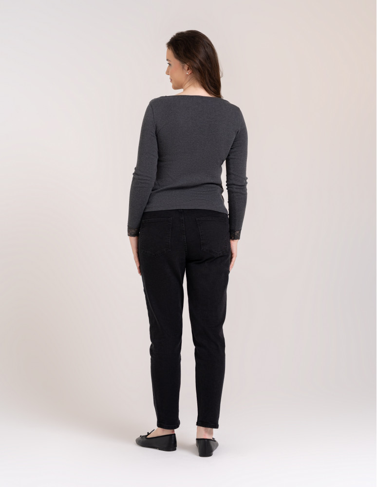 Bluzki i koszule - Bluzka damska longsleeve w prążek z koronkowym wykończeniem Szary - produkt moraj.pl 7