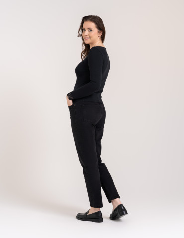 Bluzki i koszule - Bluzka damska longsleeve w prążek z koronkowym wykończeniem CZARNY - produkt 2