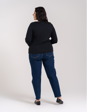 Bluzki i koszule - Bluzka damska longsleeve w prążek z koronkowym wykończeniem CZARNY - produkt 11