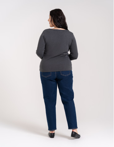 Bluzki i koszule - Bluzka damska longsleeve w prążek z koronkowym wykończeniem Szary - produkt 10