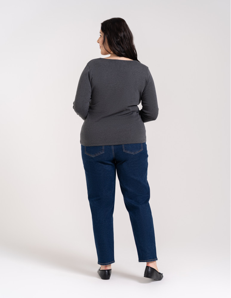 Bluzki i koszule - Bluzka damska longsleeve w prążek z koronkowym wykończeniem Szary - produkt moraj.pl 10