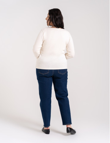 Bluzki i koszule - Bluzka damska longsleeve w prążek z koronkowym wykończeniem BIAŁY - produkt 10