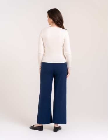 Bluzki i koszule - Bluzka damska longsleeve w prążek z koronkowym wykończeniem BIAŁY - produkt 6