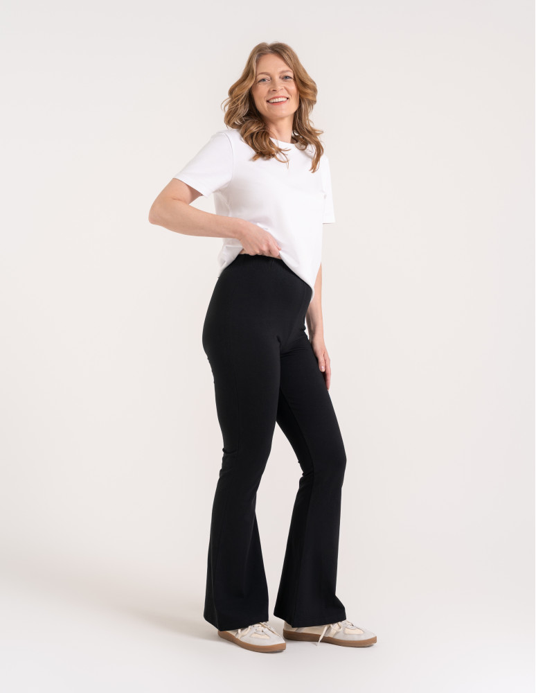 Legginsy damskie - Legginsy flare damskie bawełniane dzwony z wysokim stanem CZARNY  - produkt moraj.pl 3