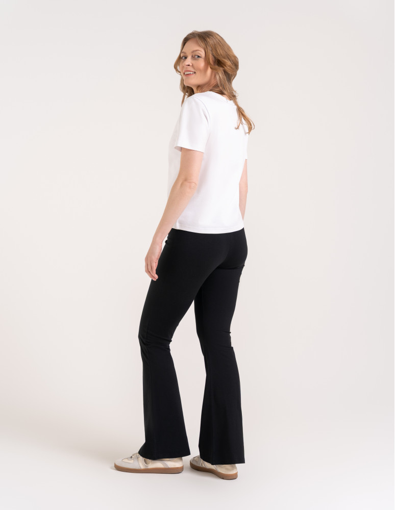Legginsy damskie - Legginsy flare damskie bawełniane dzwony z wysokim stanem CZARNY  - produkt moraj.pl 4