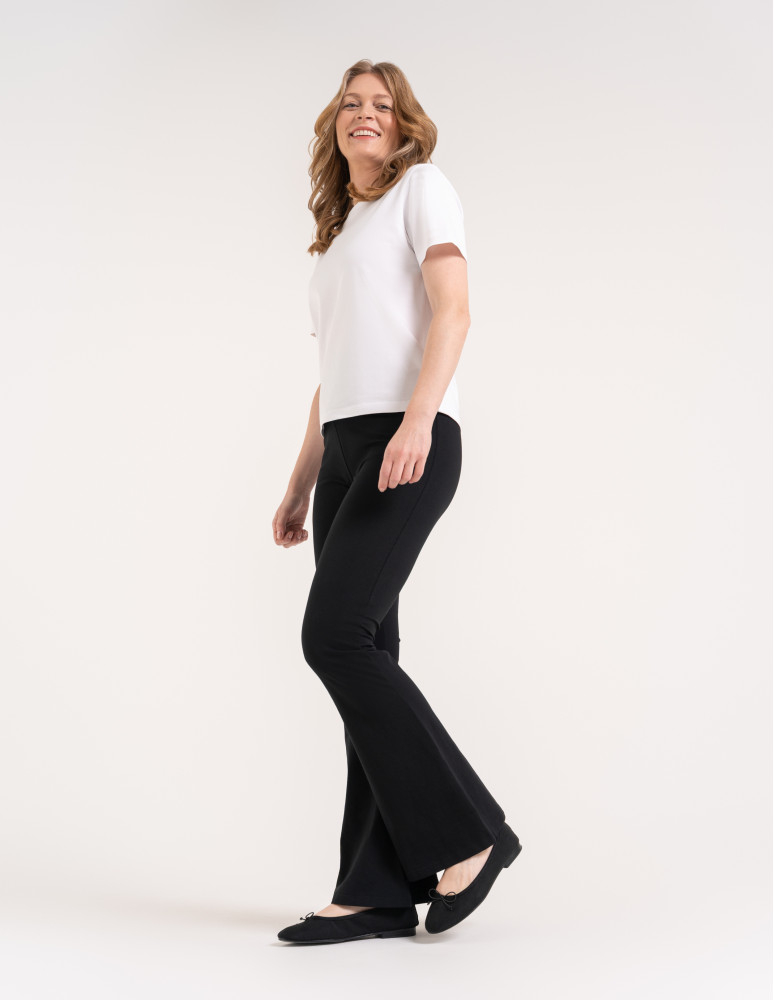 Legginsy damskie - Legginsy flare damskie bawełniane dzwony z wysokim stanem CZARNY  - produkt moraj.pl 5