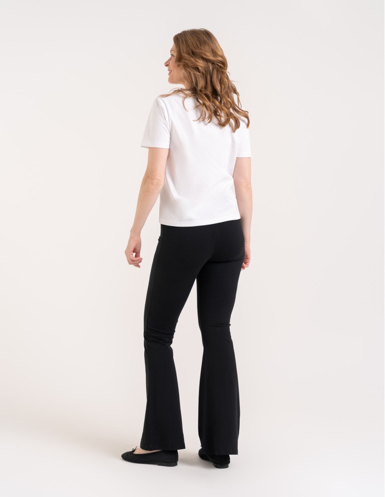 Legginsy damskie - Legginsy flare damskie bawełniane dzwony z wysokim stanem CZARNY  - produkt moraj.pl 7