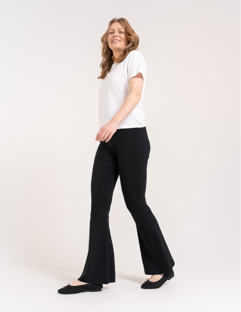 Legginsy damskie - Legginsy flare damskie bawełniane dzwony z wysokim stanem CZARNY  - produkt moraj.pl 9