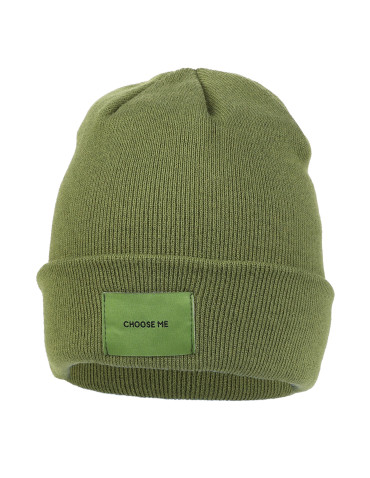 Czapki i opaski - Czapka damska beanie klasyczna z naszywką ZIELONY - produkt 1
