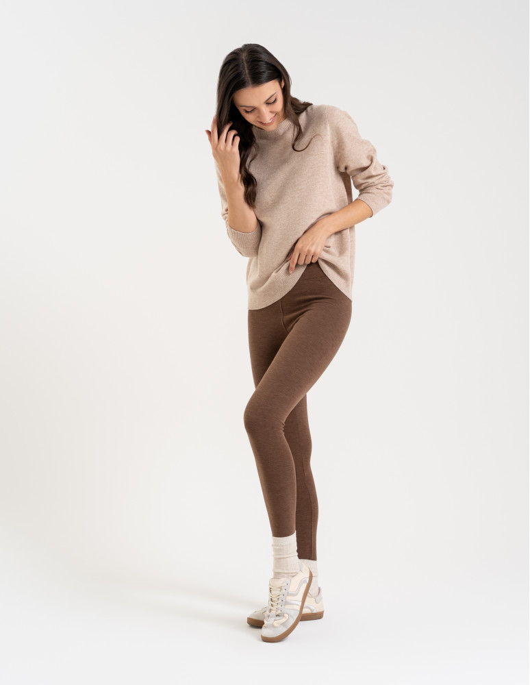 Legginsy ocieplane - Ocieplane legginsy damskie z wysokim stanem BRĄZOWY - produkt moraj.pl 1