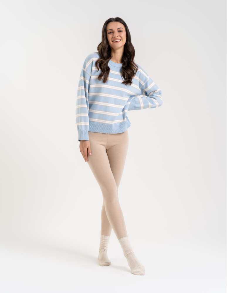 Legginsy ocieplane - Ocieplane legginsy damskie z wysokim stanem BEŻOWY - produkt moraj.pl 4