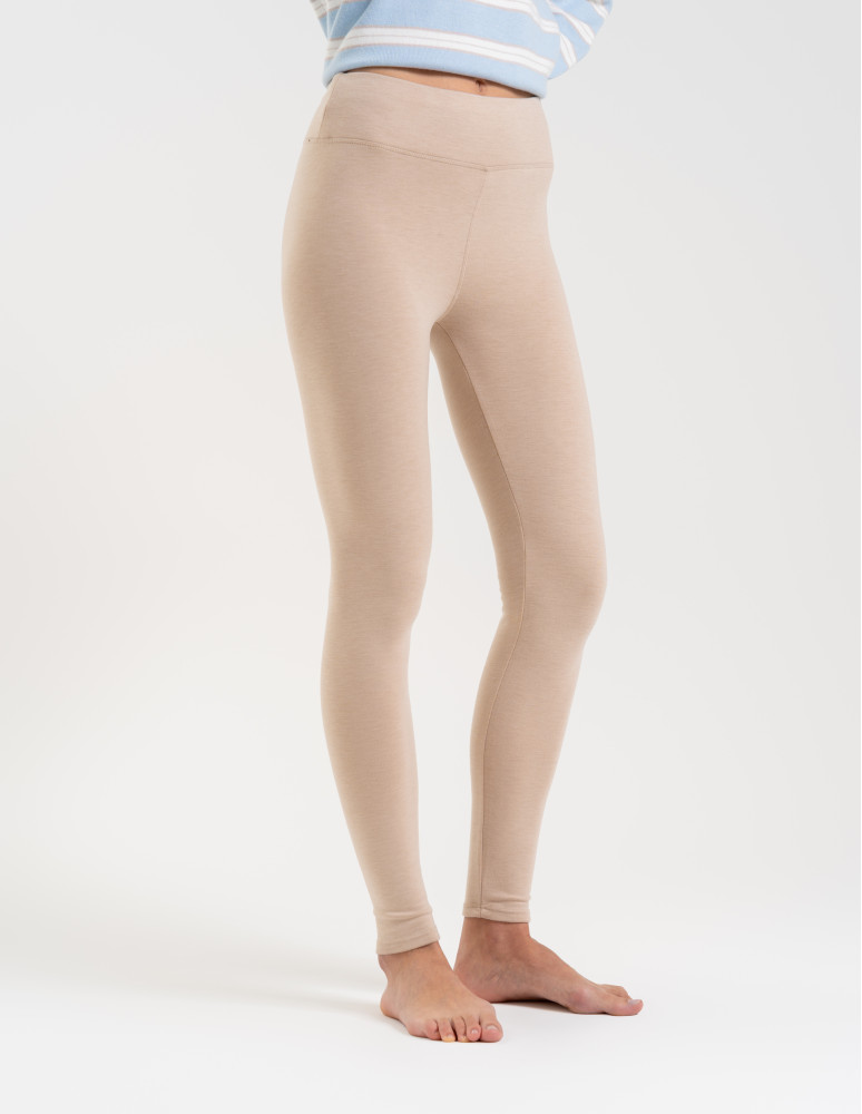 Legginsy ocieplane - Ocieplane legginsy damskie z wysokim stanem BEŻOWY - produkt moraj.pl 1