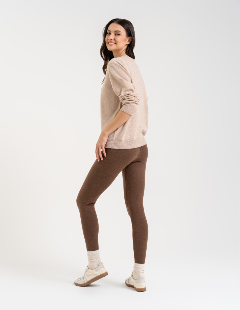 Legginsy ocieplane - Ocieplane legginsy damskie z wysokim stanem BRĄZOWY - produkt moraj.pl 7