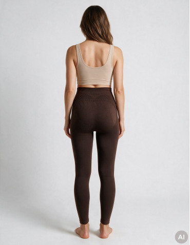Legginsy z wysokim stanem - Wygodne legginsy ciążowe z wysokim panelem na brzuszek BRĄZOWY - produkt 4