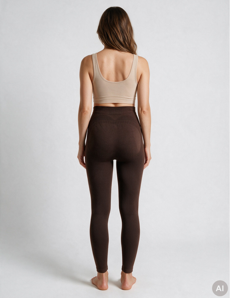 Legginsy z wysokim stanem - Wygodne legginsy ciążowe z wysokim panelem na brzuszek BRĄZOWY - produkt moraj.pl 4