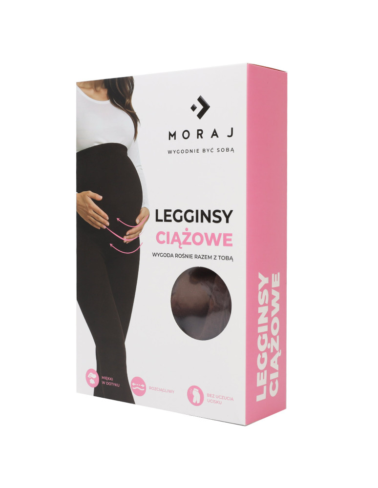 Legginsy z wysokim stanem - Wygodne legginsy ciążowe z wysokim panelem na brzuszek BRĄZOWY - produkt moraj.pl 2