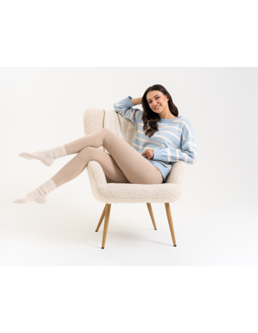 Legginsy ocieplane - Ocieplane legginsy damskie z wysokim stanem BEŻOWY - produkt 3