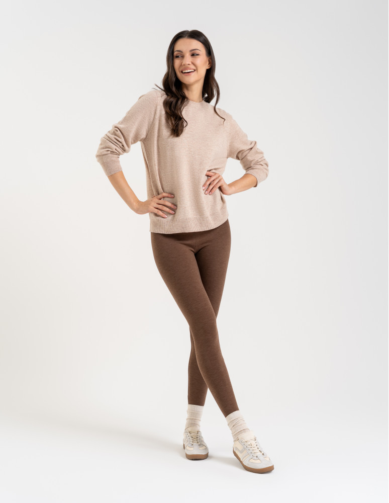 Legginsy ocieplane - Ocieplane legginsy damskie z wysokim stanem BRĄZOWY - produkt moraj.pl 5