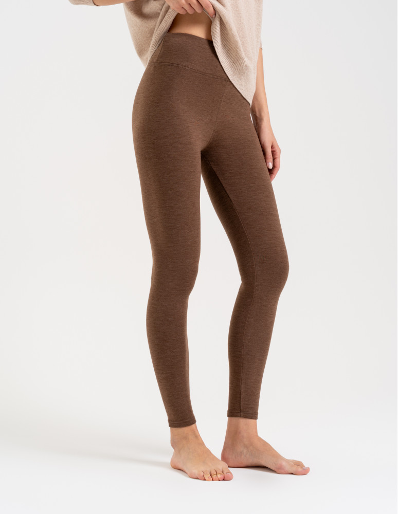 Legginsy ocieplane - Ocieplane legginsy damskie z wysokim stanem BRĄZOWY - produkt moraj.pl 3