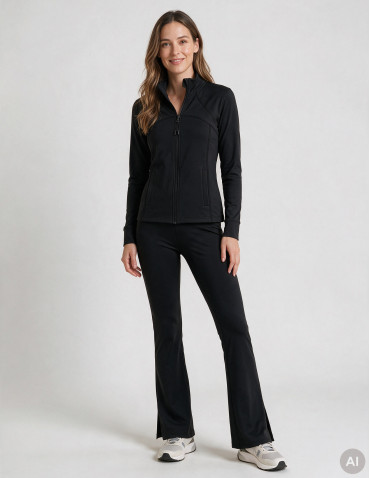 Bluza damska rozpinana slim fit dopasowana z kieszeniami - CZARNY