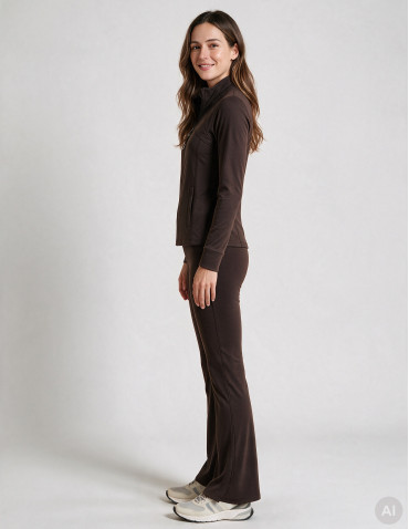 Bluzy dresowe - Bluza damska rozpinana slim fit dopasowana z kieszeniami BRĄZOWY - produkt 2