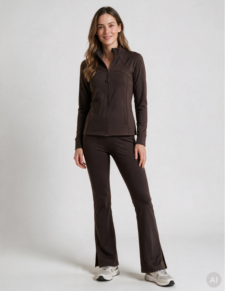 Bluzy dresowe - Bluza damska rozpinana slim fit dopasowana z kieszeniami BRĄZOWY - produkt moraj.pl 1