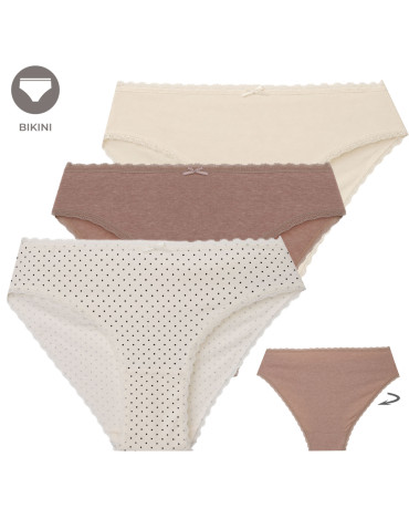 Majtki damskie bikini bawełniane z kokardką 3-pak - WIELOKOLOROWY