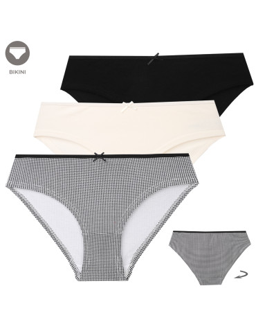 Majtki damskie bikini bawełniane z kokardką 3-pak - WIELOKOLOROWY