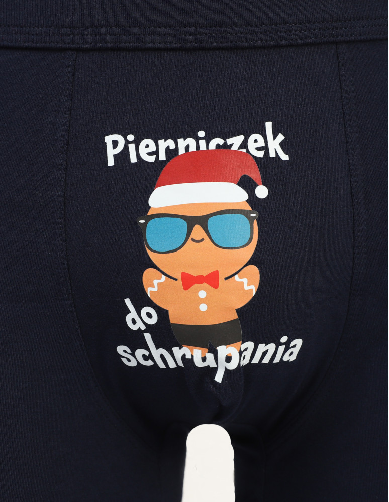 Bokserki dopasowane - Wygodne bokserki męskie świąteczne z piernikiem na prezent GRANATOWY - produkt moraj.pl 3