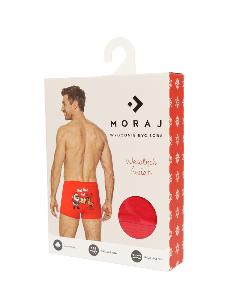 Bokserki dopasowane - Męskie bokserki z Mikołajem i reniferem idealny prezent pod choinkę CZERWONY - produkt moraj.pl 2