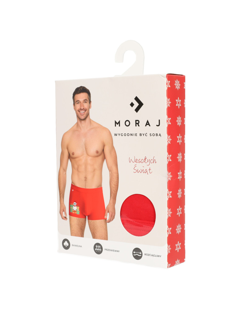 Bokserki dopasowane - Świąteczne męskie bokserki bawełniane w pudełku prezentowym CZERWONY  - produkt moraj.pl 2