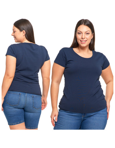 Koszulki i T-shirty - T-shirt damski z okrągłym dekoltem plus size GRANATOWY - produkt 2