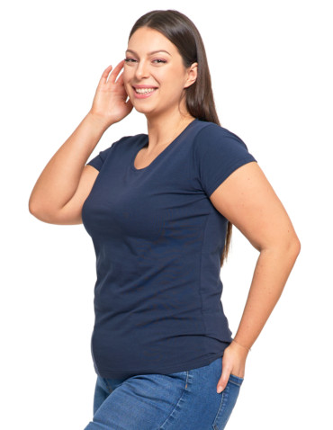 Koszulki i T-shirty - T-shirt damski z okrągłym dekoltem plus size GRANATOWY - produkt 4